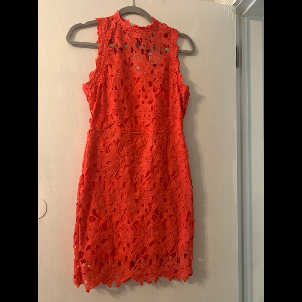 Coral Floral Eyelet Fitted Dress - NEVER WORN